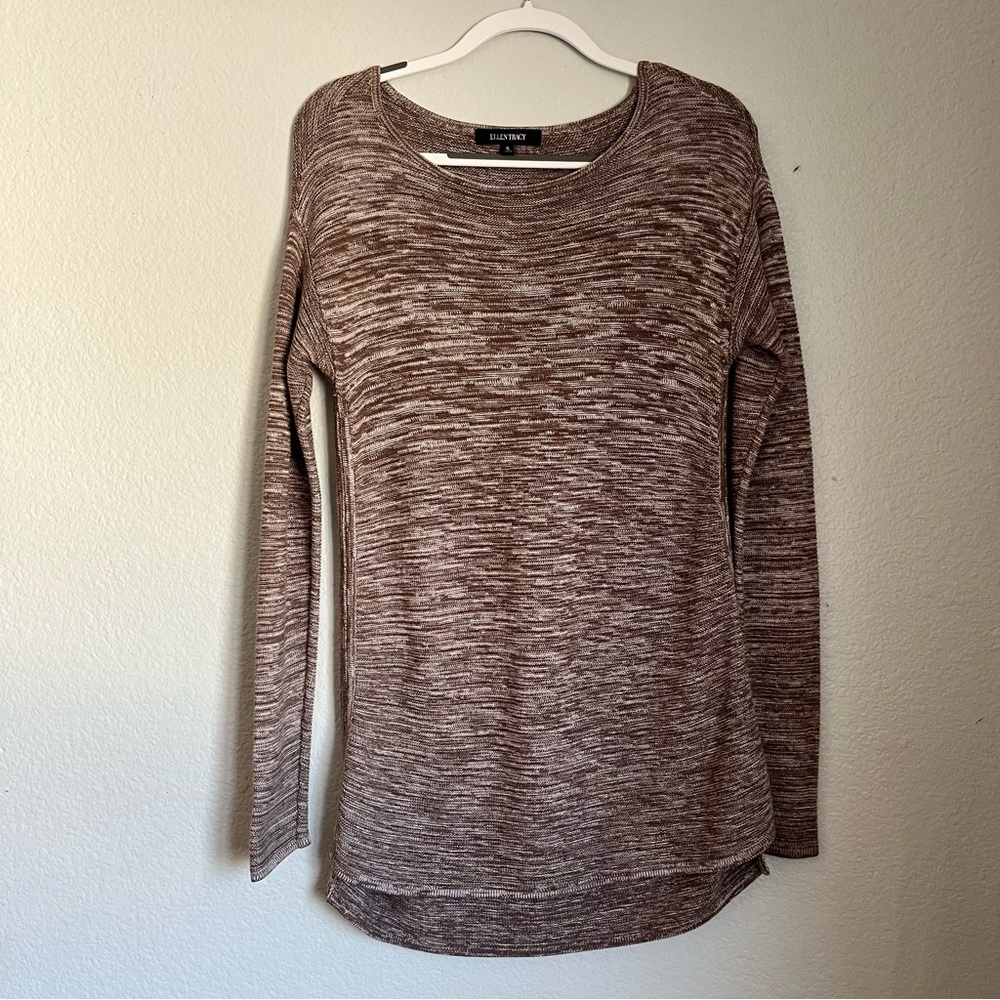 Ellen Tracy Coco Ivory Knit Sweater High Low Marbled Boho